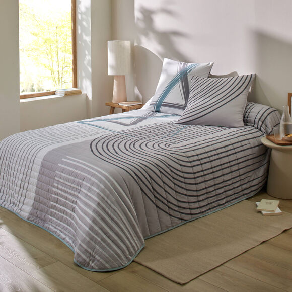 Couvre-lit matelassé imprimé graphique (gris / bleu)