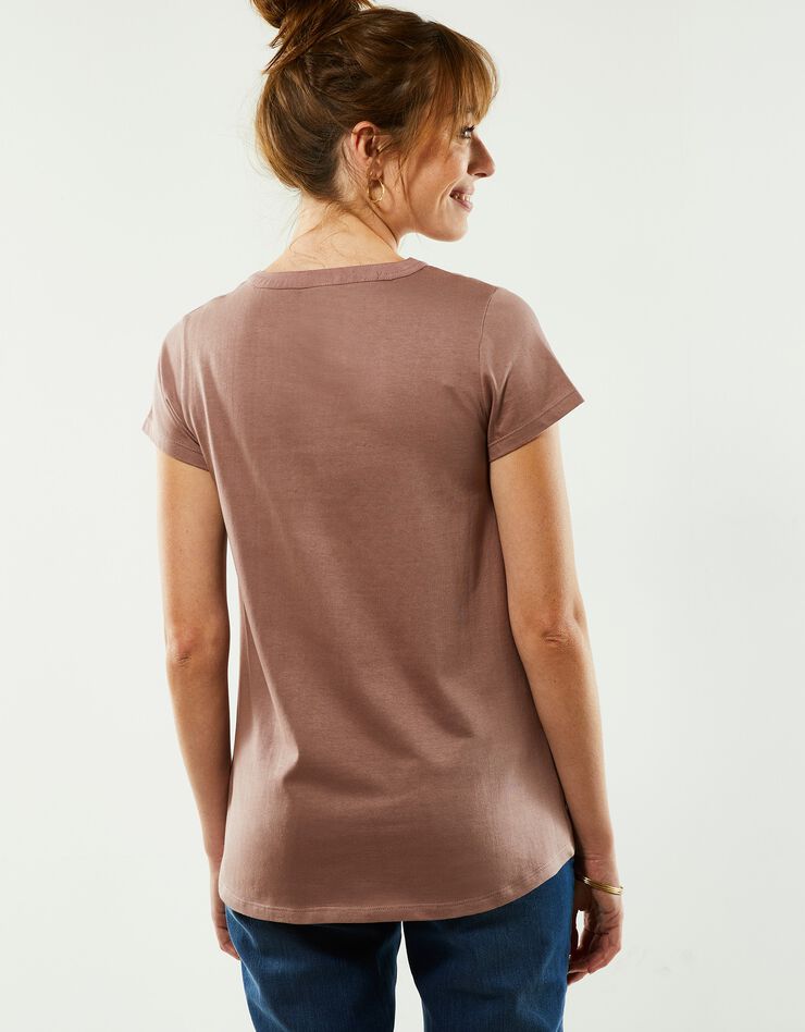Tee-shirt boutonné broderie anglaise (taupe)