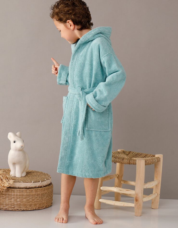 Peignoir enfant éponge bouclette à capuche (vert d'eau)