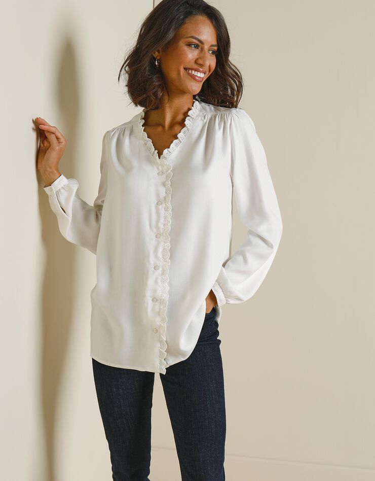Blouse boutonnée twill et macramé (écru) Blouse boutonnée twill et macramé (écru)