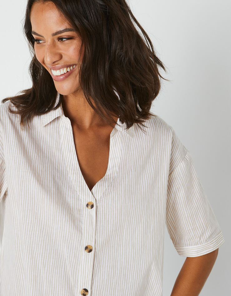 Chemise manches coudes imprimé rayé, spécial petites (beige / blanc) Chemise manches coudes imprimé rayé, spécial petites (beige / blanc)