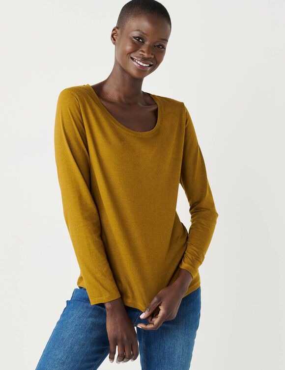 T-shirt col rond manches longues uni (vert olive)
