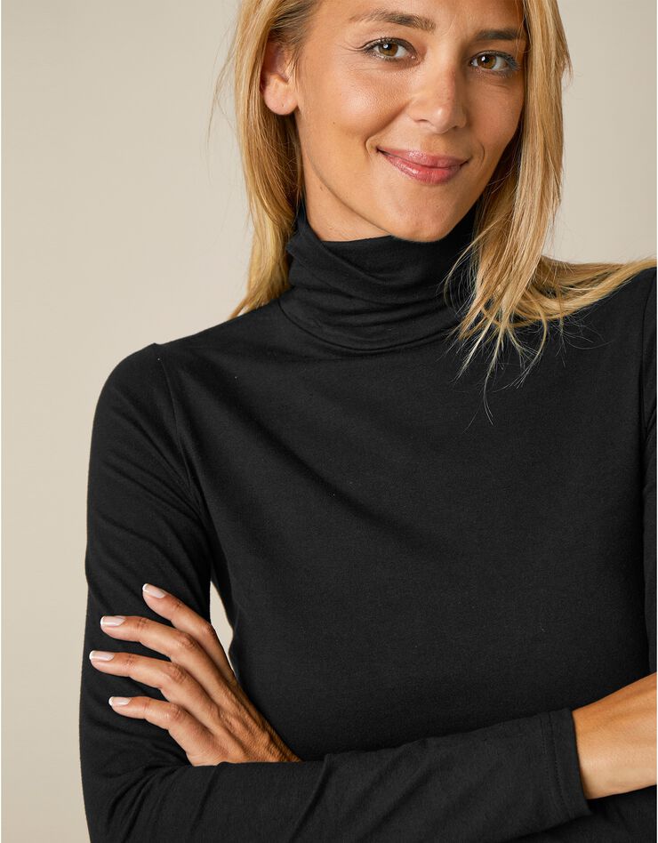 Sous-pull col roulé coton stretch uni (noir)