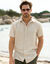 Chemise coton lin manches courtes boutonnée (grège)