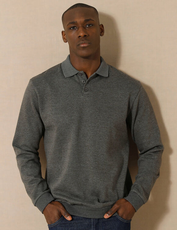 Sweat molleton col polo (anthracite chiné)