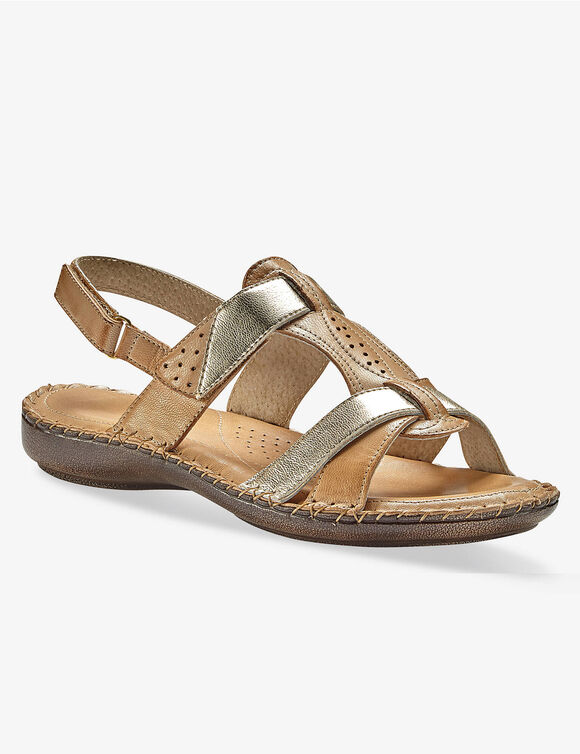 Sandales en cuir extra souple bicolores (beige)