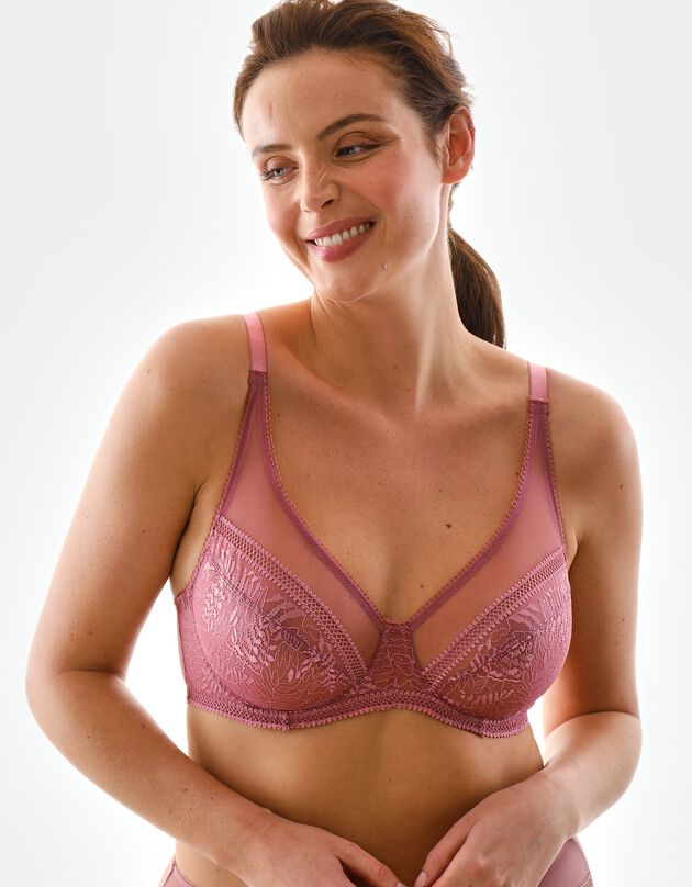 Soutien-gorge minimiseur en tulle et dentelle Camana - avec armatures (bois rose)
