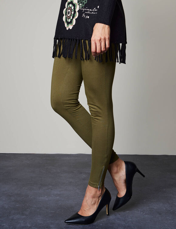 Legging bas de jambe zipp&eacute;, taille &eacute;lastiqu&eacute;e (kaki)