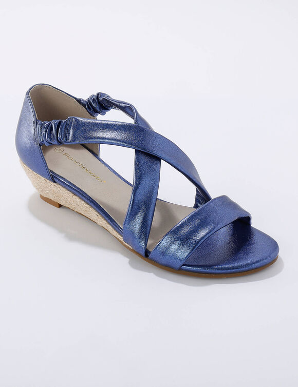  Sandales compens&eacute;es &eacute;lastiqu&eacute;es synth&eacute;tique (bleu metallis&eacute;)