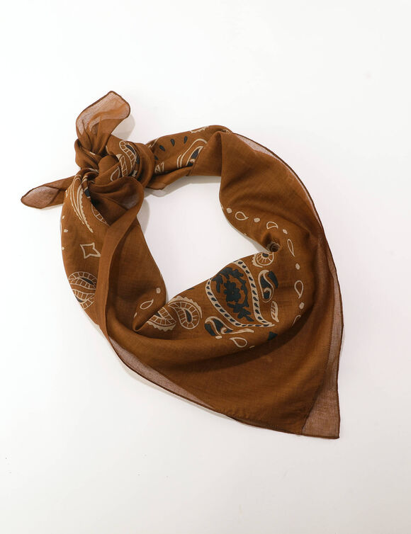 Foulard imprim&eacute; bandana, voile de coton (noisette)