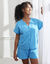 Pyjama short boutonné en gaze de coton (bleu)
