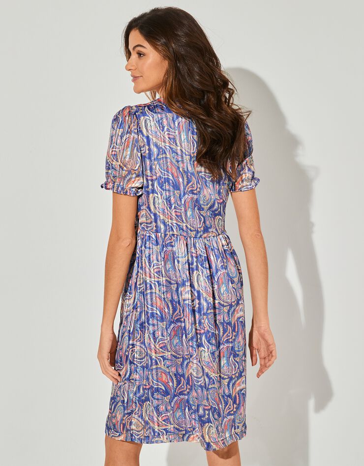 Robe courte imprimé cachemire, voile et fils et brillants (bleu / rose) Robe courte imprimé cachemire, voile et fils et brillants (bleu / rose)