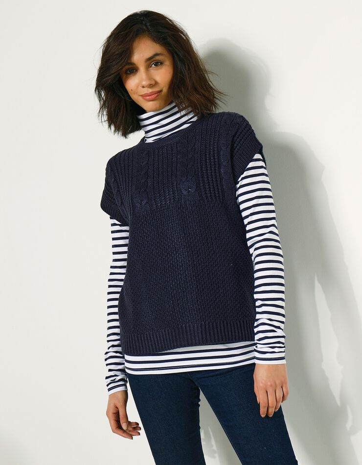 Pull manches courtes maille fantaisie (marine) Pull manches courtes maille fantaisie (marine)