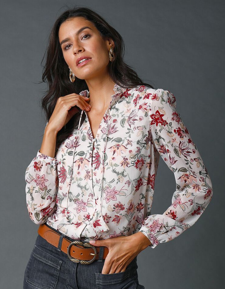 Blouse en voile imprimé (écru / prune) Blouse en voile imprimé (écru / prune)