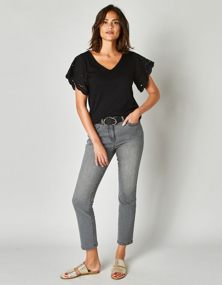 Tee-shirt manches courtes broderie anglaise (noir) Tee-shirt manches courtes broderie anglaise (noir)