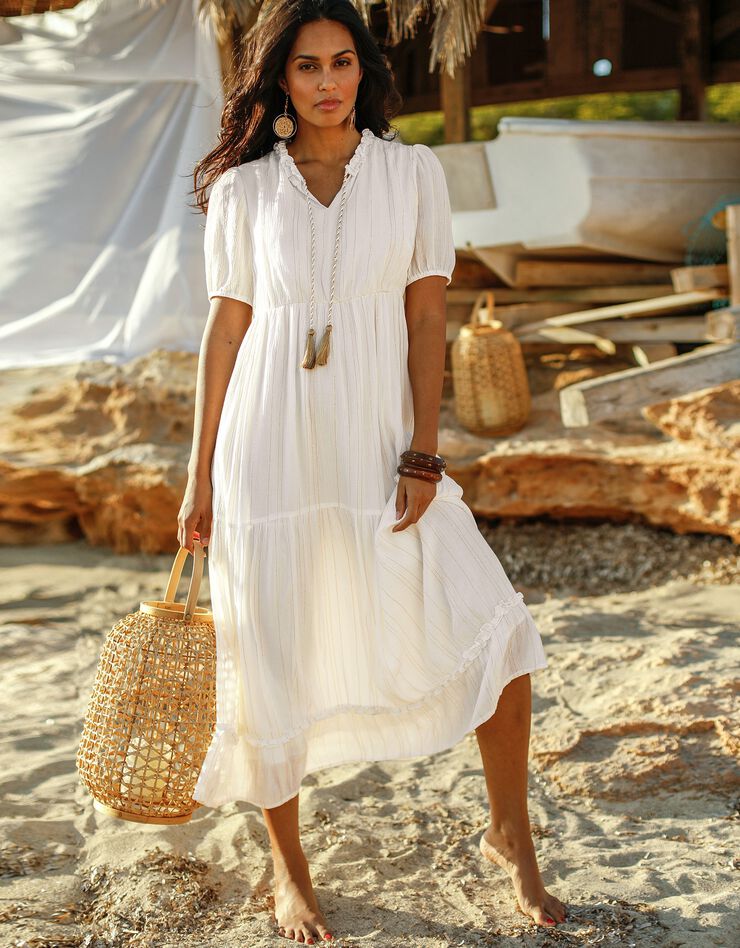 Robe longue volantée unie (blanc) Robe longue volantée unie (blanc)