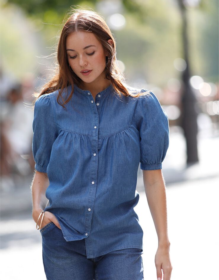 Blouse boutonnée manches ballon, jean (stone) Blouse boutonnée manches ballon, jean (stone)