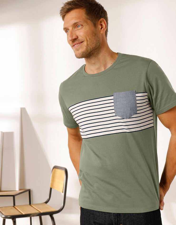 Tee-shirt rayé manches courtes (kaki) Tee-shirt rayé manches courtes (kaki)