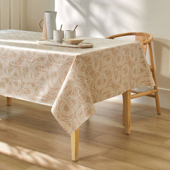 Nappe toile cirée imprimé courbes (écru)