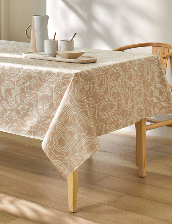 Nappe toile cirée imprimé courbes (écru)