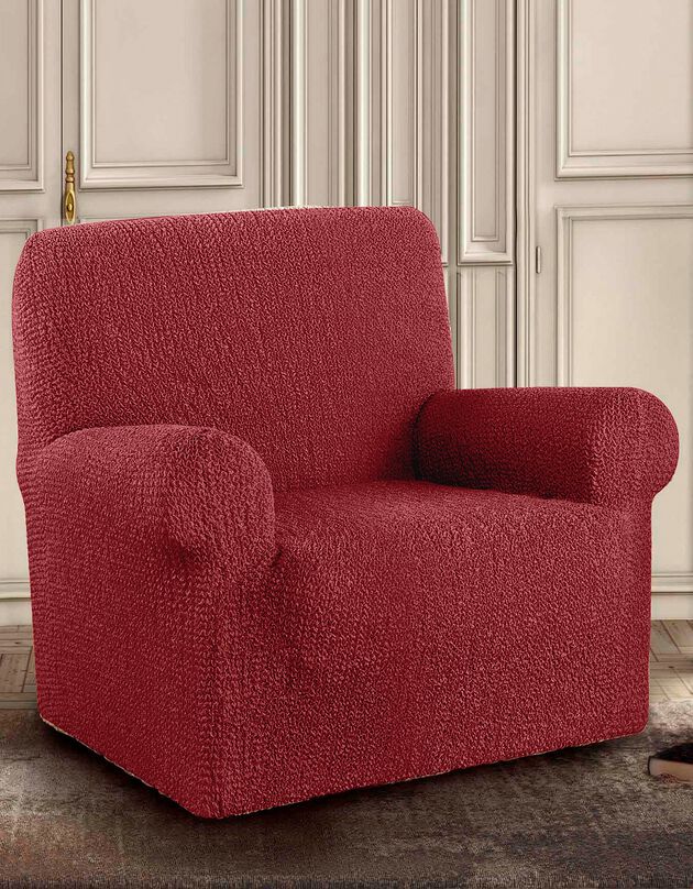 Housse bi-extensible imprimée gaufrée pour fauteuil et canapé (bordeaux)
