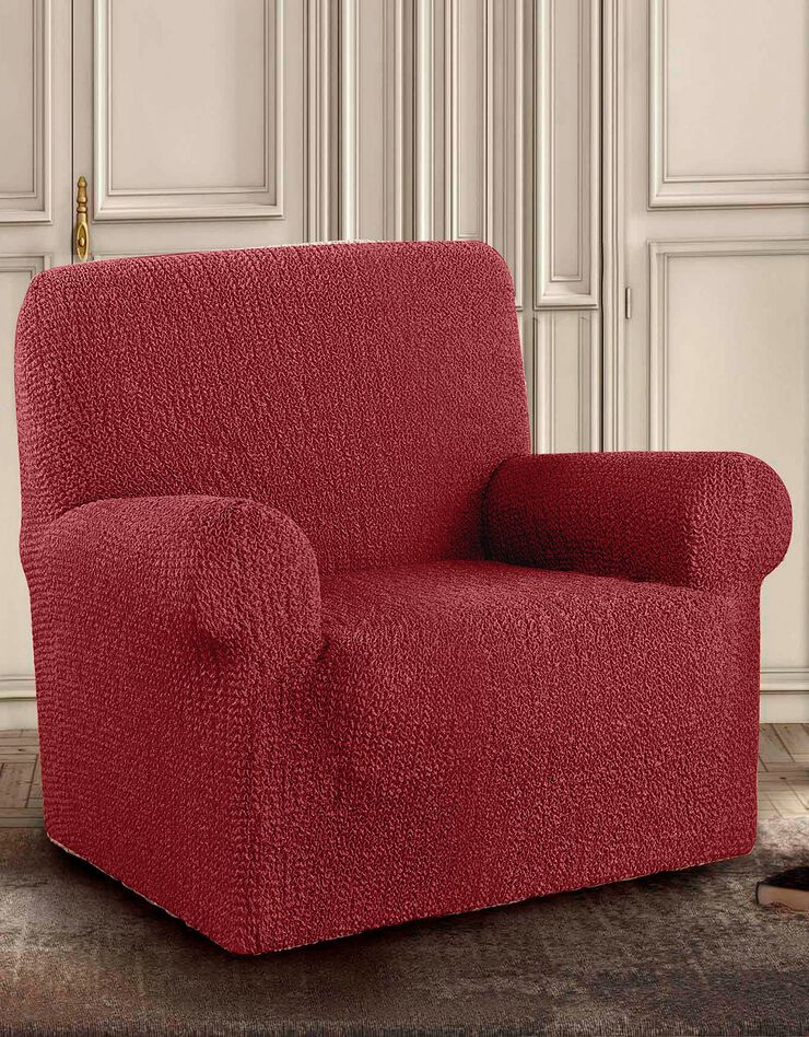 Housse bi-extensible imprimée gaufrée pour fauteuil et canapé (bordeaux)