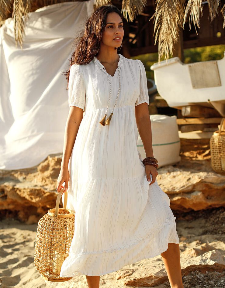 Robe longue volantée unie (blanc) Robe longue volantée unie (blanc)