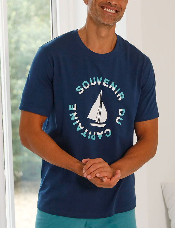 T-shirt de pyjama manches courtes motif bateau (marine / aqua)
