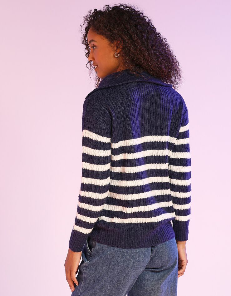 Pull col camionneur rayé, maille anglaise toucher mohair (marine / blanc) Pull col camionneur rayé, maille anglaise toucher mohair (marine / blanc)