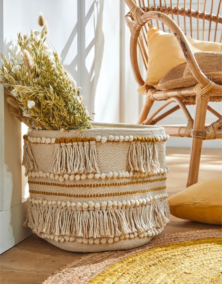 Panier tissé coton blanc cassé / moutarde (moutarde)