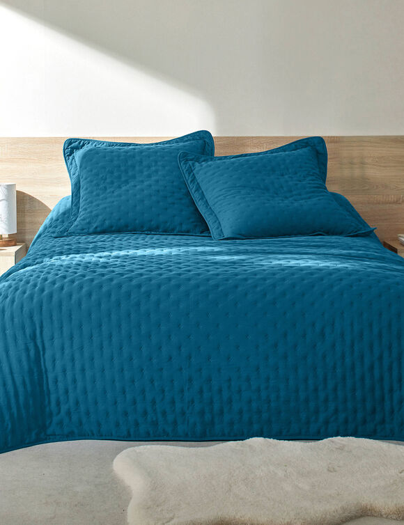 Couvre-lit matelassé - microfibre (bleu paon)