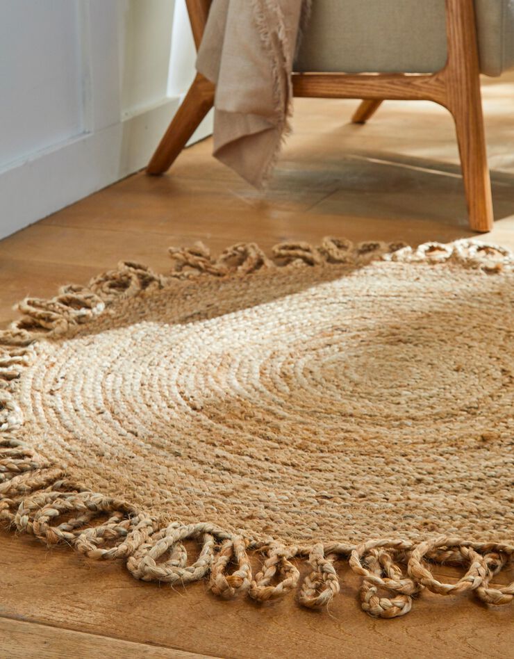Tapis rond jute naturelle contour bouclette (jute)