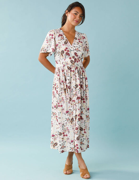 Robe longue boutonn&eacute;e imprim&eacute;e, Sp&eacute;cial Petites  (&eacute;cru)