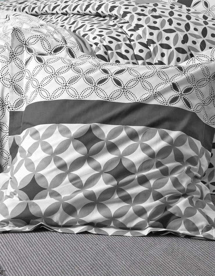 Linge de lit Marlow en coton motifs géométriques (gris / carbone)