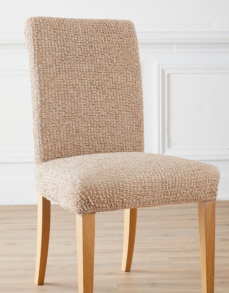 Housse microfibre bi-extensible gaufrée spéciale chaise (beige)