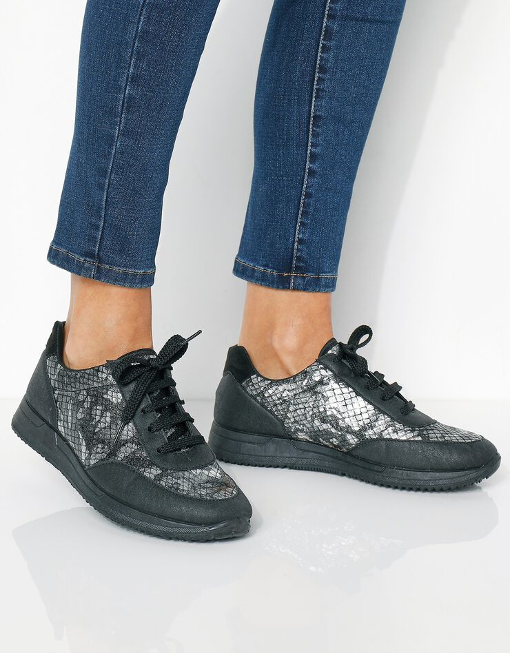 Baskets lacées spécial pieds sensibles en tissu extensible (noir) Baskets lacées spécial pieds sensibles en tissu extensible (noir)