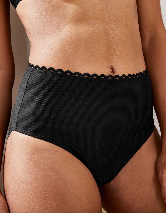 Culotte de bain maxi taille haute maille nid d'abeille Vilorio (noir)