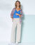 Pantalon large taille élastiquée, crêpe (beige)