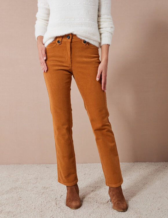 Pantalon droit, velours côtelé (miel)