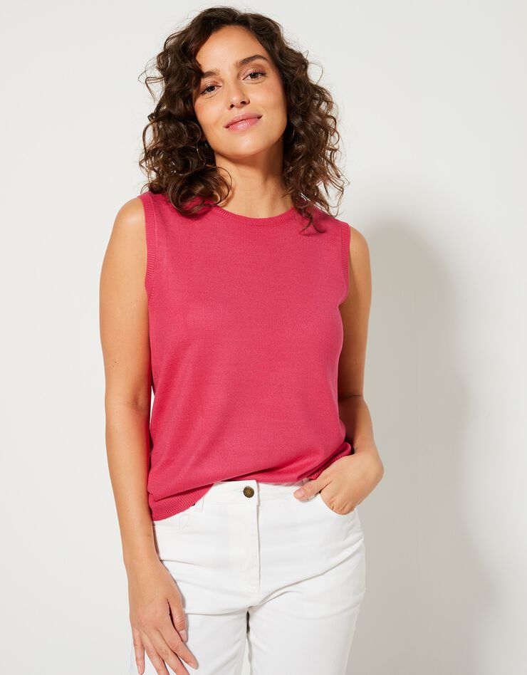 Pull sans manches toucher cachemire (rose fuchsia) Pull sans manches toucher cachemire (rose fuchsia)