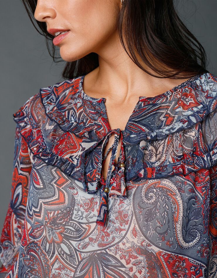 Blouse en voile imprimé (indigo / rouge) Blouse en voile imprimé (indigo / rouge)