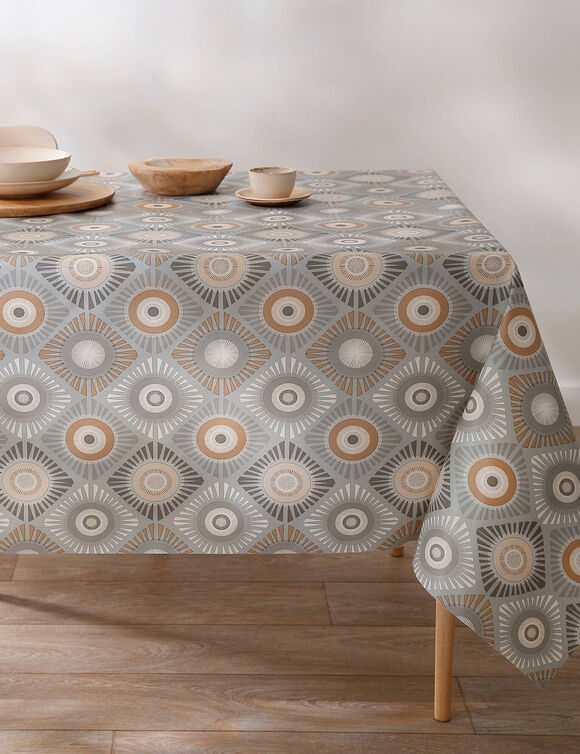 Nappe toile cir&eacute;e imprim&eacute; wax (gris / orange)