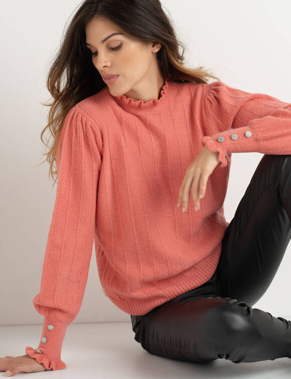 Pull frisottis maille effet rayée (corail)
