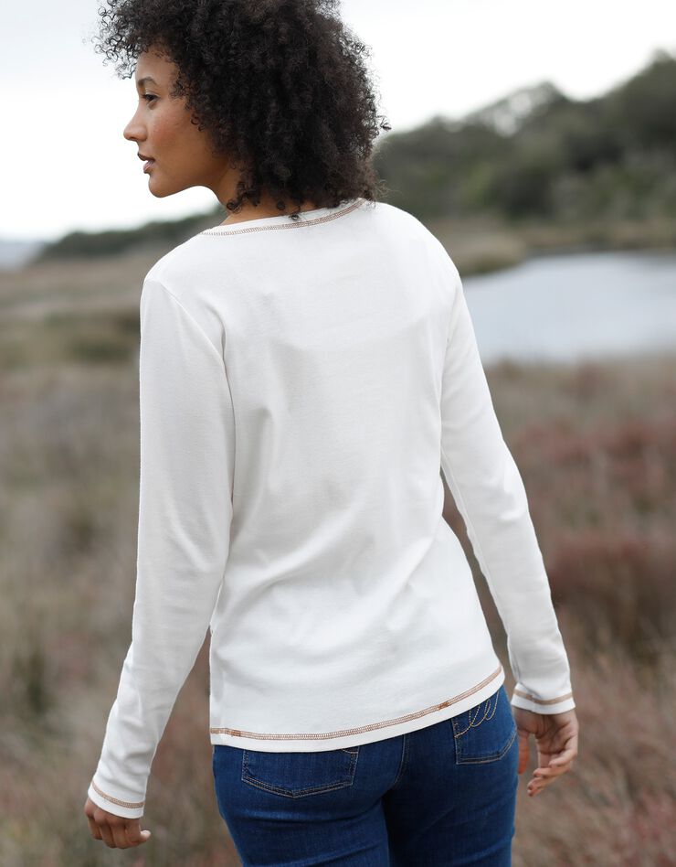 Tee shirt manches longues imprimé fleuri (écru / noisette) Tee shirt manches longues imprimé fleuri (écru / noisette)