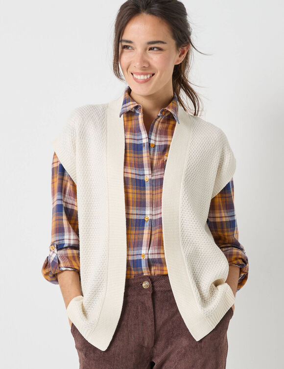 Gilet sans manches, maille fantaisie (écru)