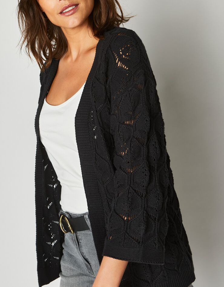 Gilet kimono, maille ajourée (noir) Gilet kimono, maille ajourée (noir)