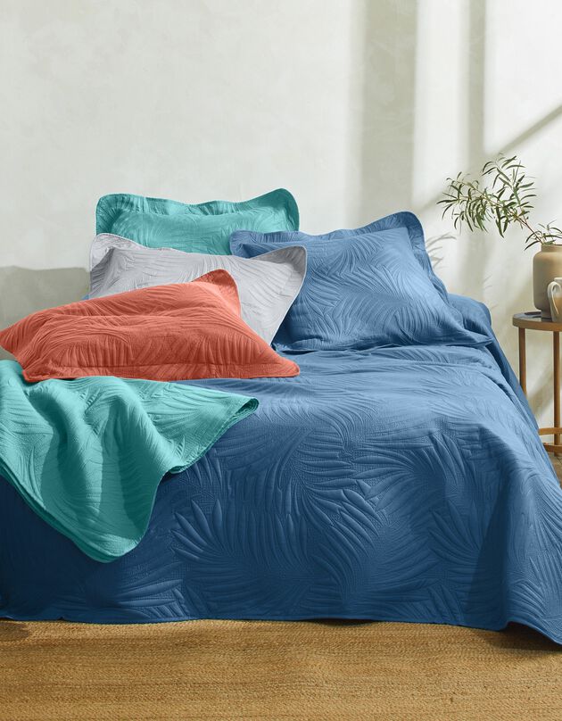 Couvre-lit uni matelassé reliéfé "feuillage" (bleu grisé)