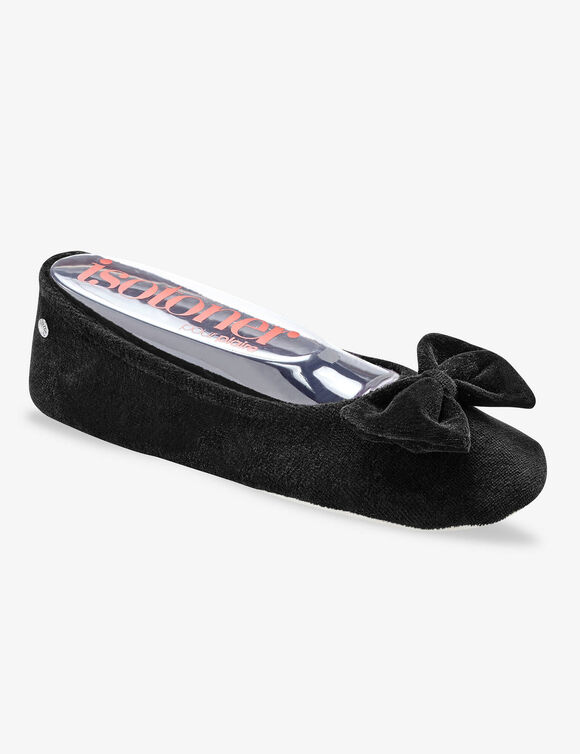 Ballerines velours uni issu de l'agriculture biologique** - large noeud (noir)