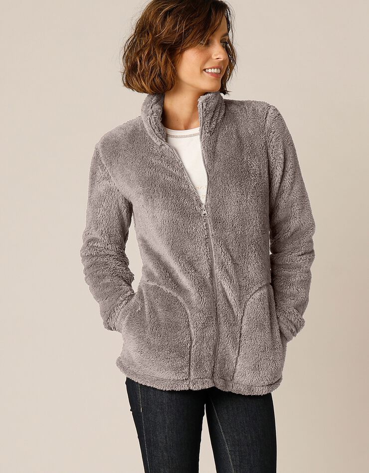 Veste zippée maille peluche (taupe) Veste zippée maille peluche (taupe)