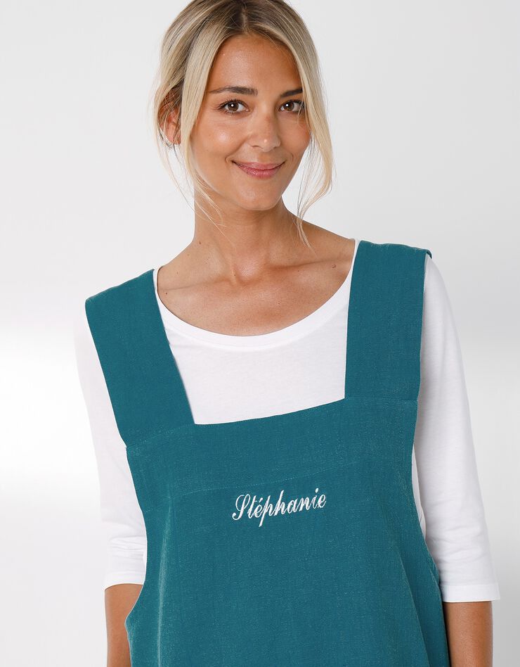 Tablier de cuisine japonais coton et lin uni personnalisable (bleu) Tablier de cuisine japonais coton et lin uni personnalisable (bleu)